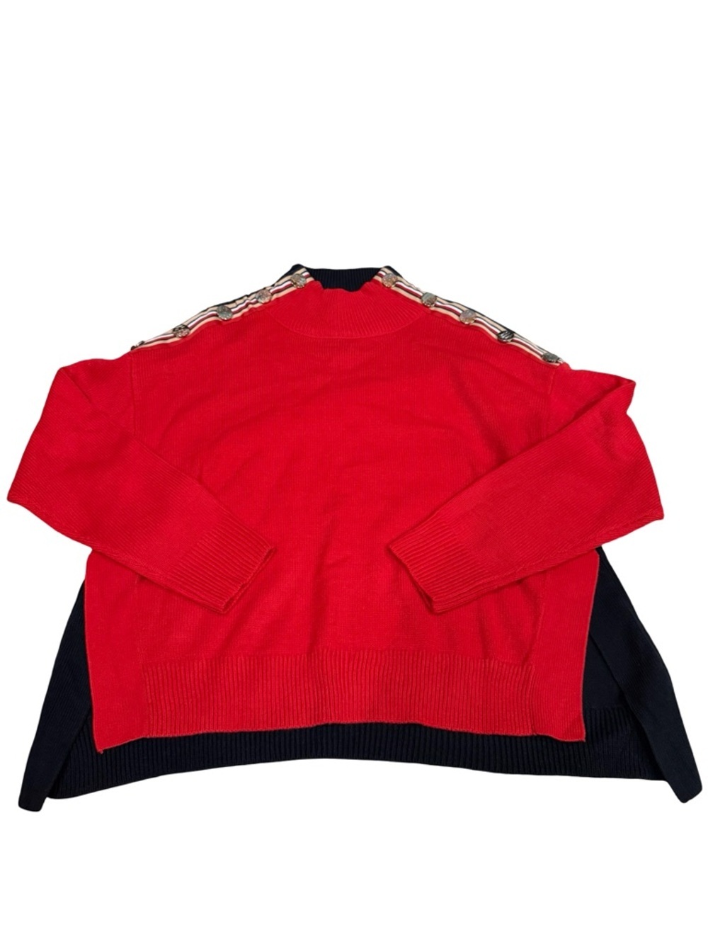 Tommy Hilfiger Mock Neck Sweater Small Red Colorblock Button Shoulder NWT Preppy - Picture 8 of 13